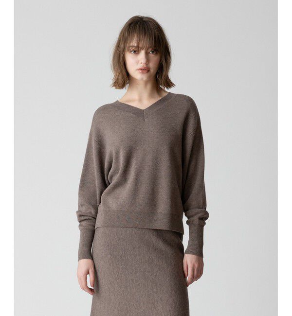 allureville「【セットアップ対応可能】ウールスムース2WAYネックプルオーバー」|ニット・セーター|モカ