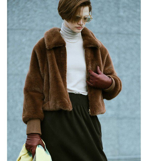 allureville「フェイクミンクファーブルゾン」|ブルゾン・スタジャン|モカ