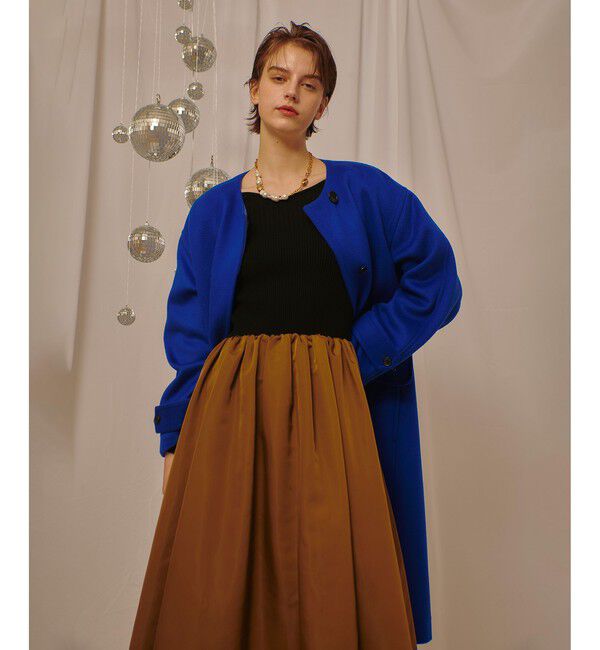 allureville「ノーカラーコクーンコート」|ダッフルコート|ブルー系