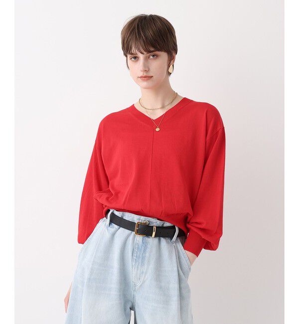 allureville「コットンシルクVネックプルオーバー」|ニット・セーター|レッド