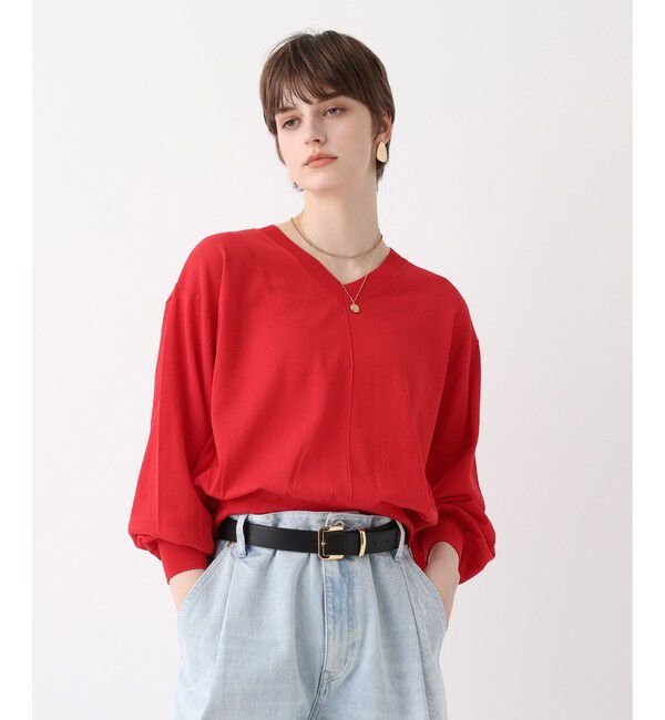 allureville「コットンシルクVネックプルオーバー」|ニット・セーター|