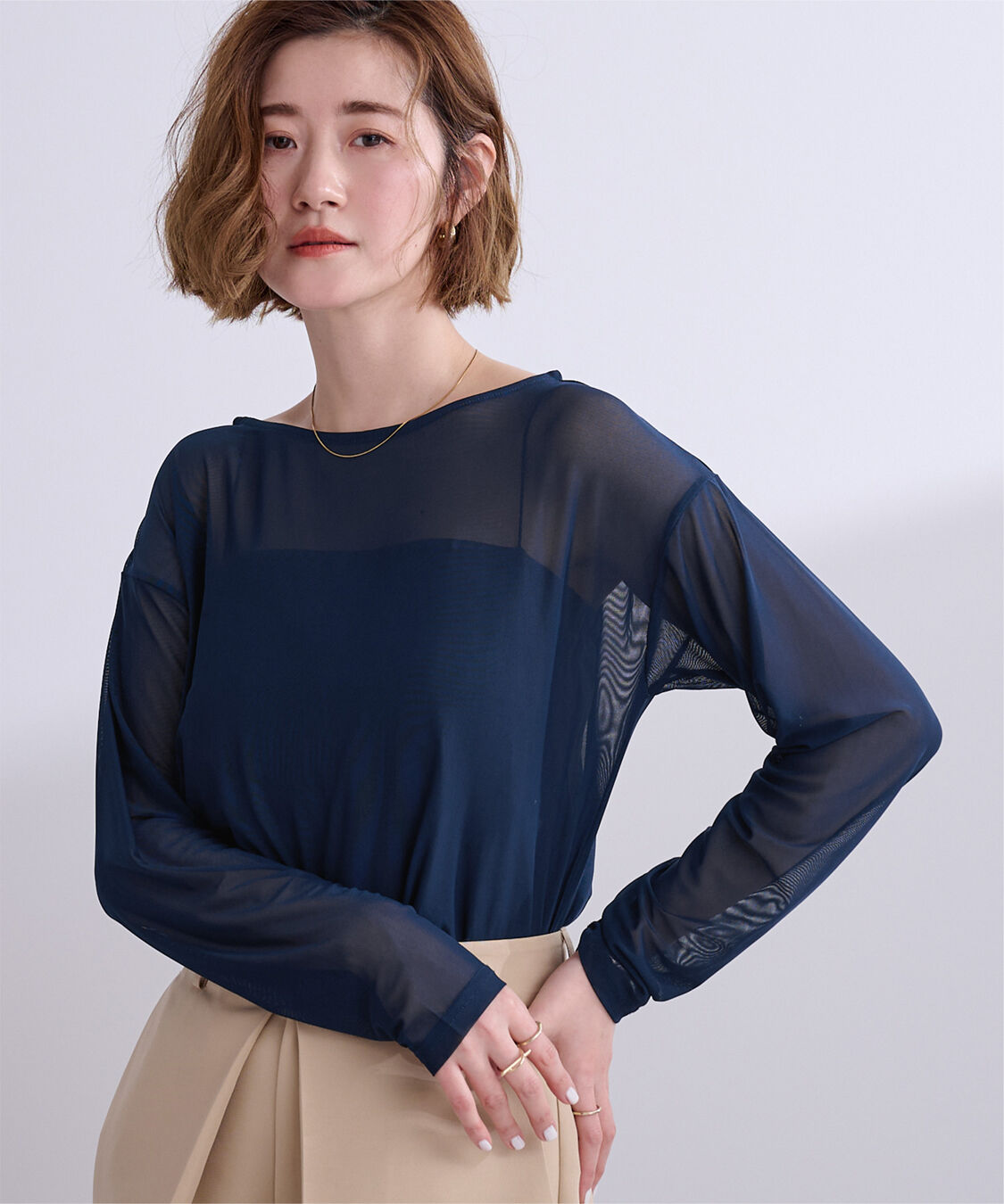 ur's「シアーボートネックプルオーバー」|Tシャツ・カットソー|ネイビー