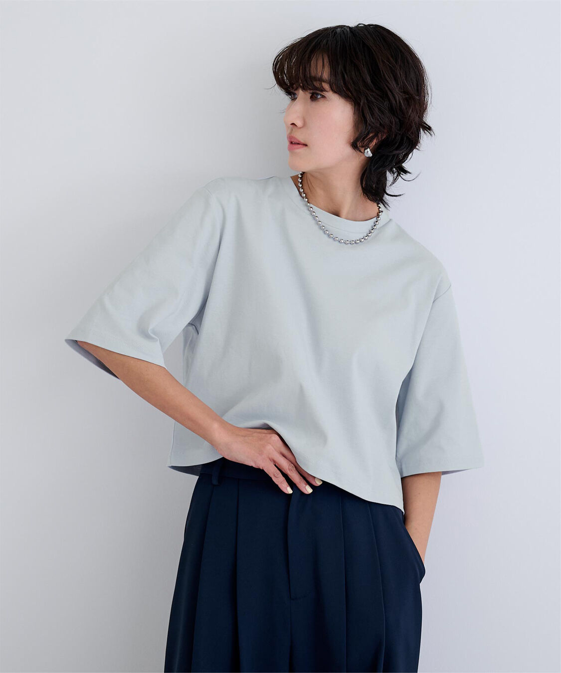 ur's「汗染み防止クロップドTシャツ」|Tシャツ・カットソー|ブルーグレー