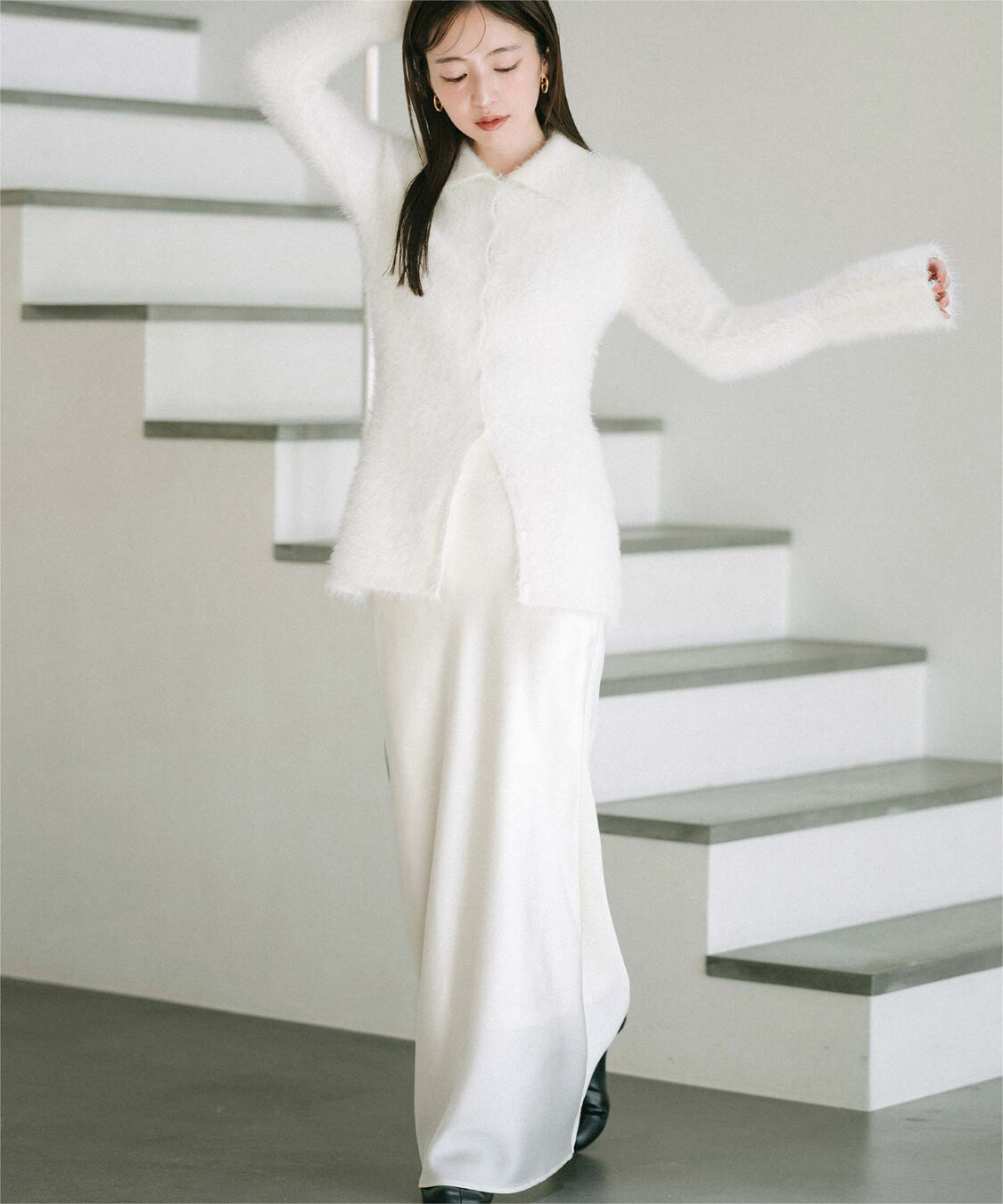 ur's「【yukiさんコラボアイテム】襟付きシャギーニットカーディガン」|ニット・セーター|