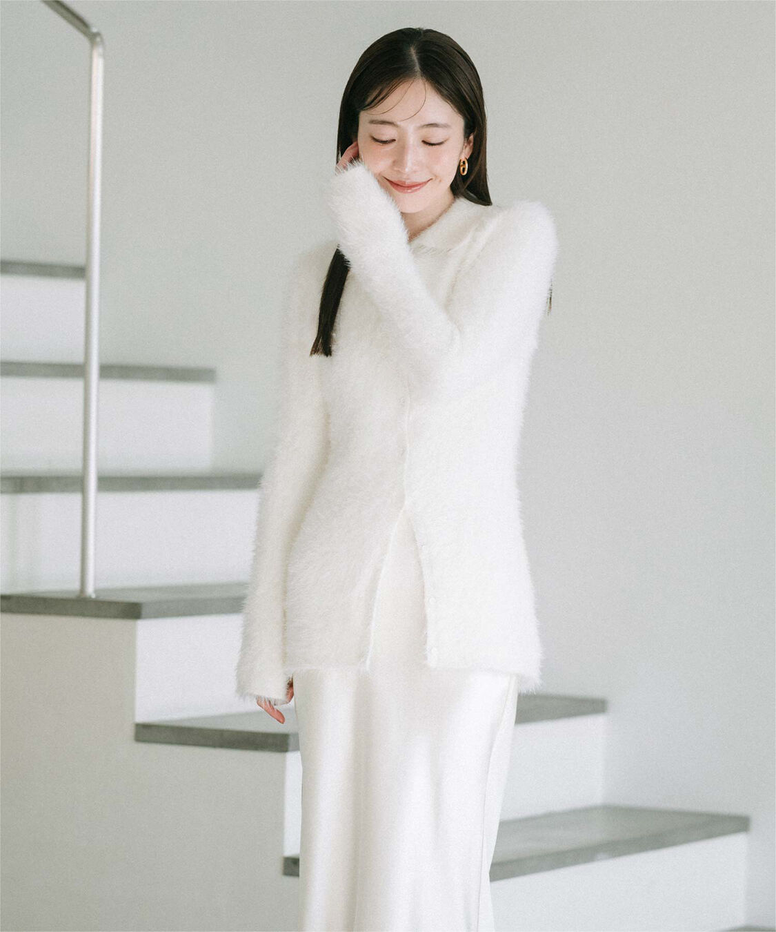 ur's「【yukiさんコラボアイテム】襟付きシャギーニットカーディガン」|ニット・セーター|