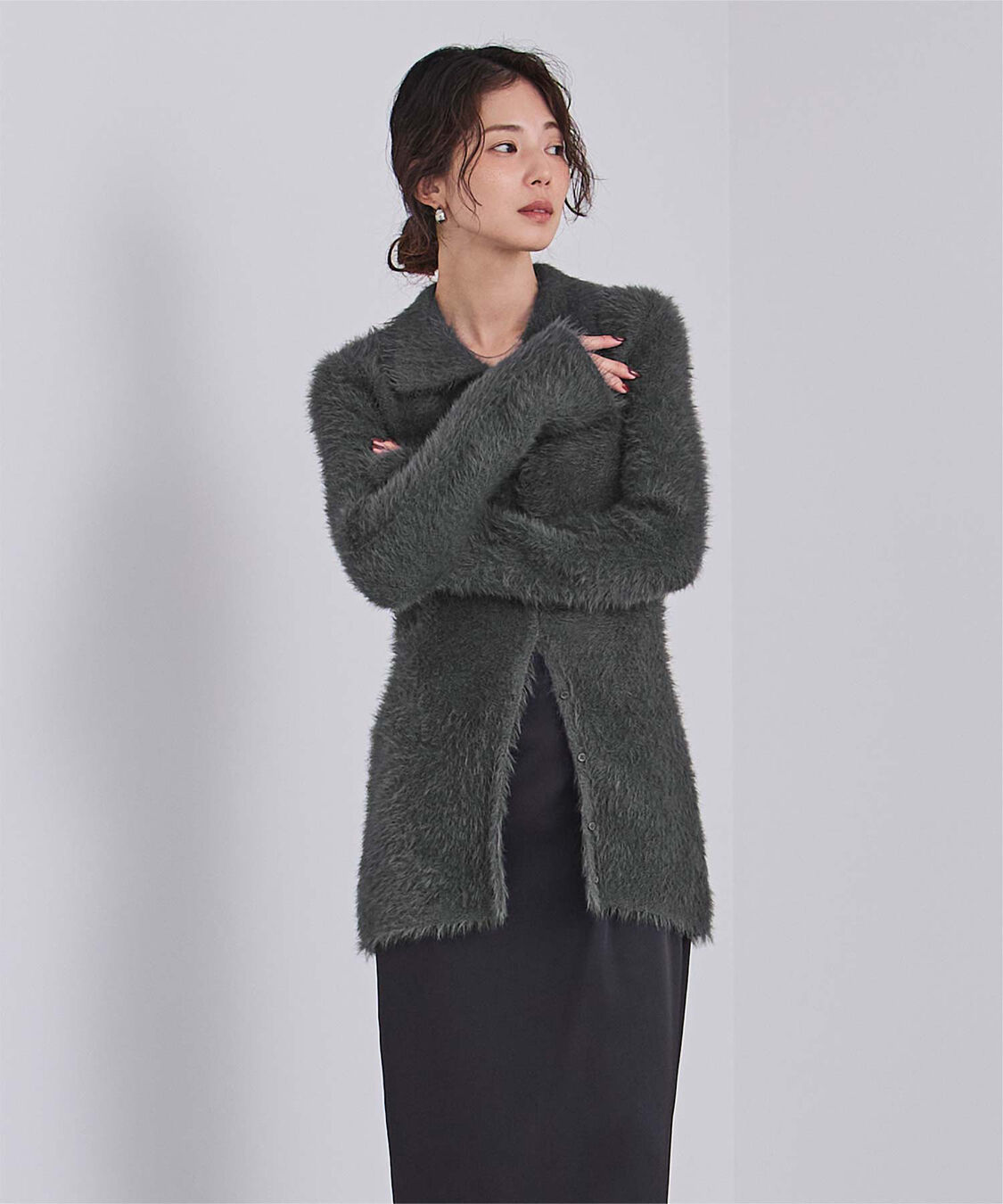 ur's「【yukiさんコラボアイテム】襟付きシャギーニットカーディガン」|ニット・セーター|