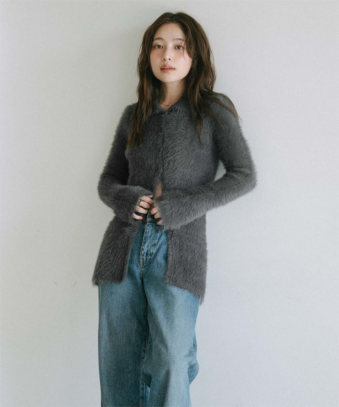 ur's「【yukiさんコラボアイテム】襟付きシャギーニットカーディガン」|ニット・セーター|