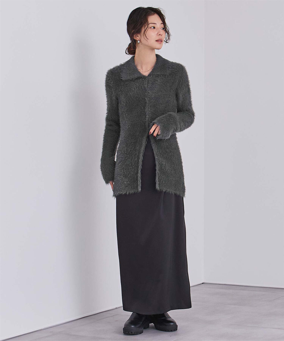 ur's「【yukiさんコラボアイテム】襟付きシャギーニットカーディガン」|ニット・セーター|