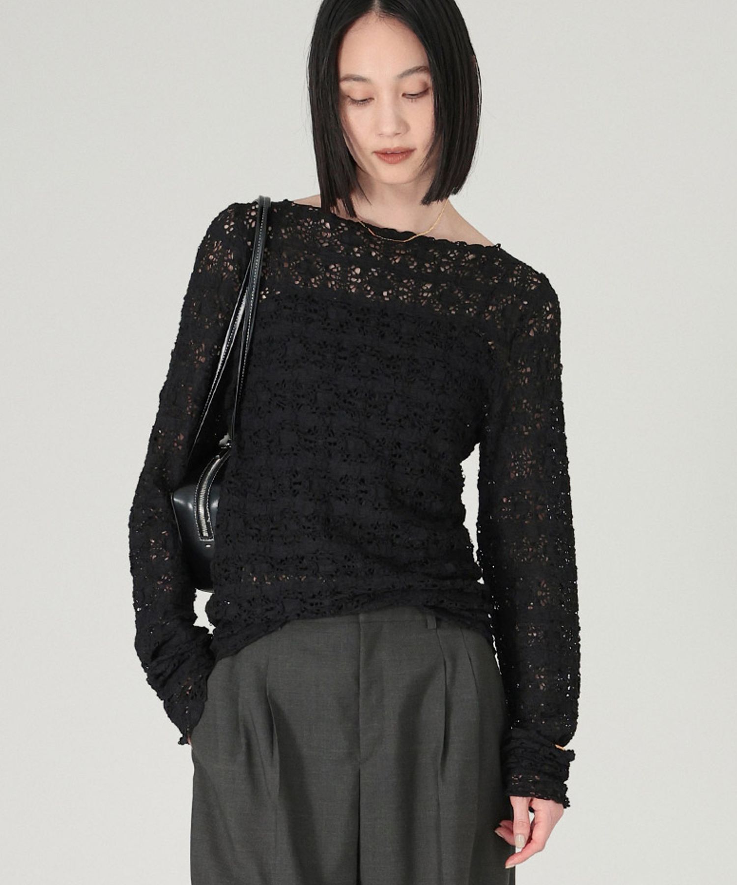 BABYLONE「ストレッチレースプルオーバー」|Tシャツ・カットソー|ﾌﾞﾗｯｸ