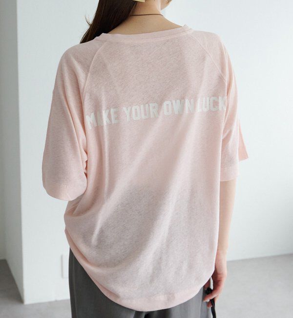  「ロゴ刺繍&times;フロッキープリント麻混Tシャツ」|Tシャツ・カットソー|ピンク