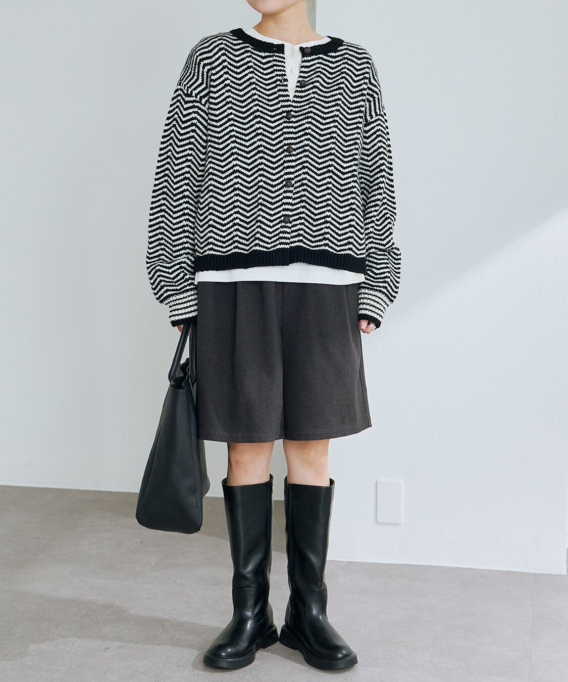  「ヘリンボーン編みニットカーディガン」|カーディガン|