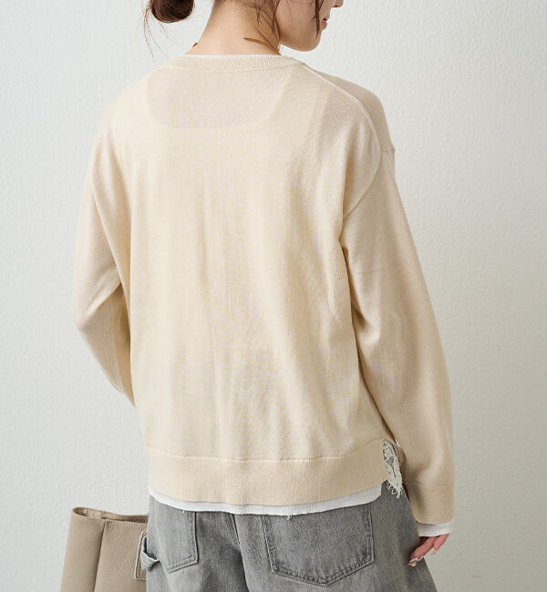  「レイヤード風配色ニットカーディガン」|カーディガン|