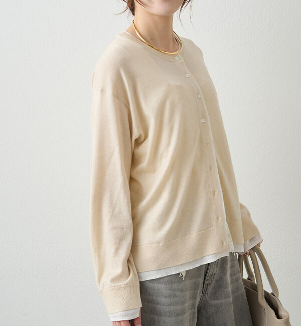  「レイヤード風配色ニットカーディガン」|カーディガン|