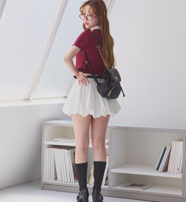  「ベルト付きプリーツバルーンミニスカート」|スカート|