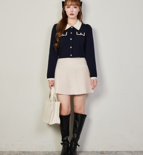  「金ボタン配色衿ニット」|ニット・セーター|