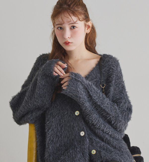  「あざとモテフェザーカーデ」|ニット・セーター|チャコールグレー