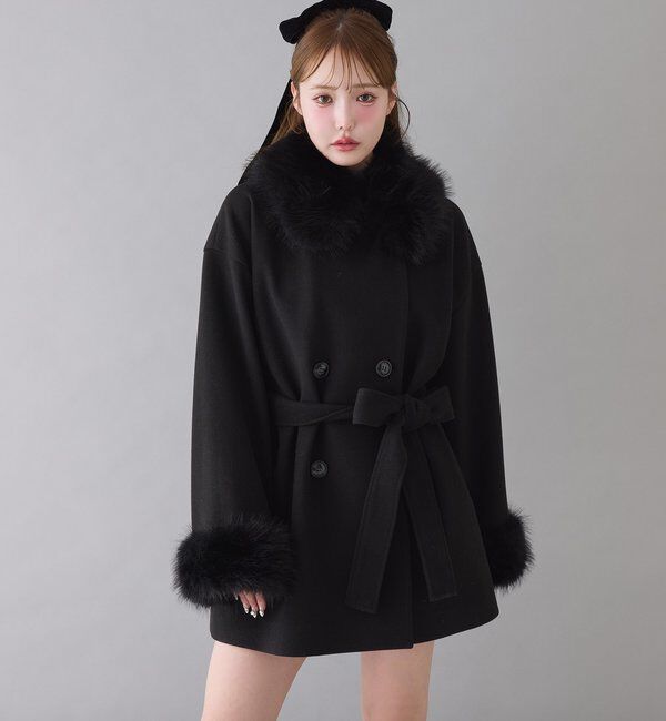  「3WAY衿袖ファーミドルコート」|その他|ブラック