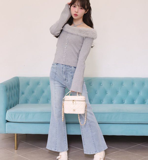  「キラキラボタンファーオフショルニット」|ニット・セーター|