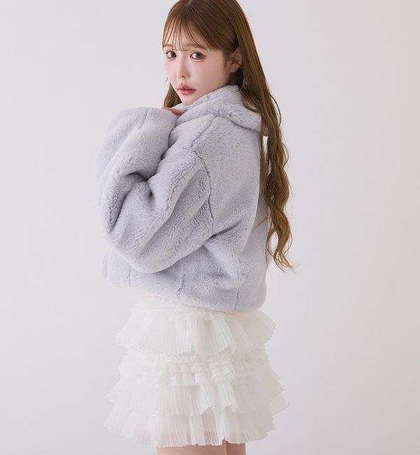  「衿つきエコファーショートコート」|ダウンベスト・ベスト|