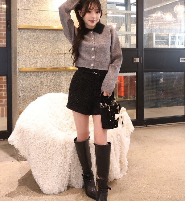  「シャギー襟配色ポロニット」|ニット・セーター|