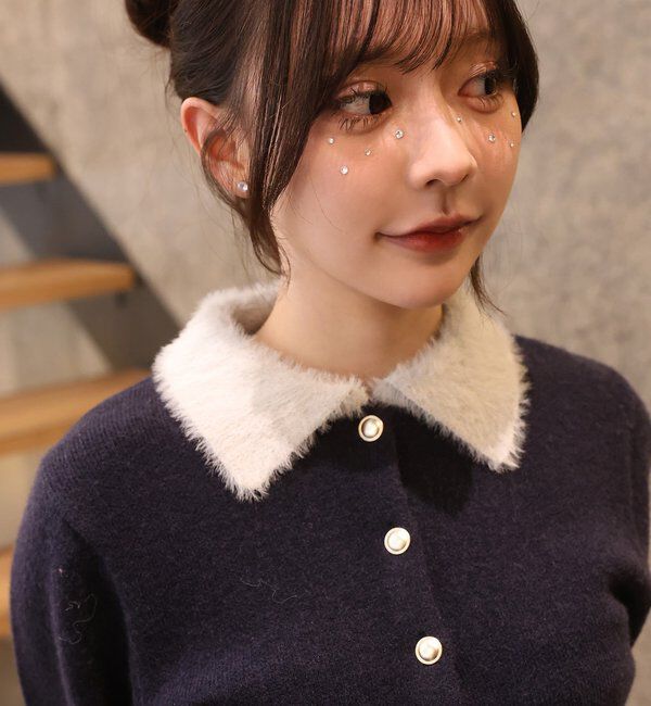  「シャギー襟配色ポロニット」|ニット・セーター|