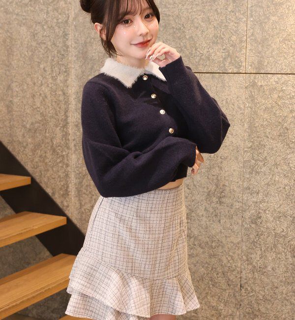  「シャギー襟配色ポロニット」|ニット・セーター|