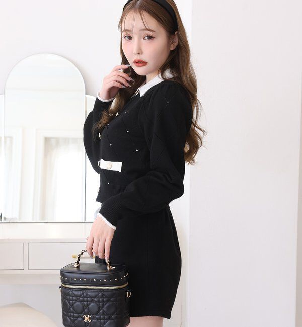  「配色ビジュー付ポロニット」|ニット・セーター|