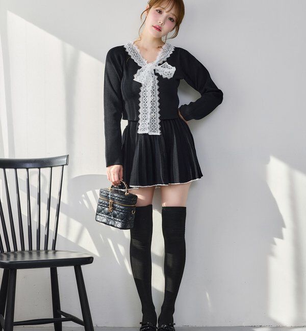  「レースボウタイニットセットアップ」|ワンピース|