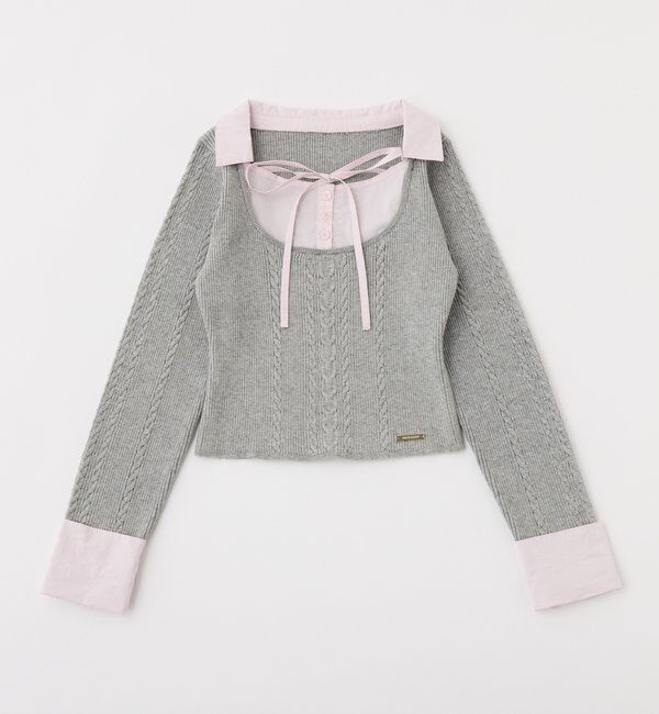  「シャツドッキングレイヤード風ニット」|ニット・セーター|