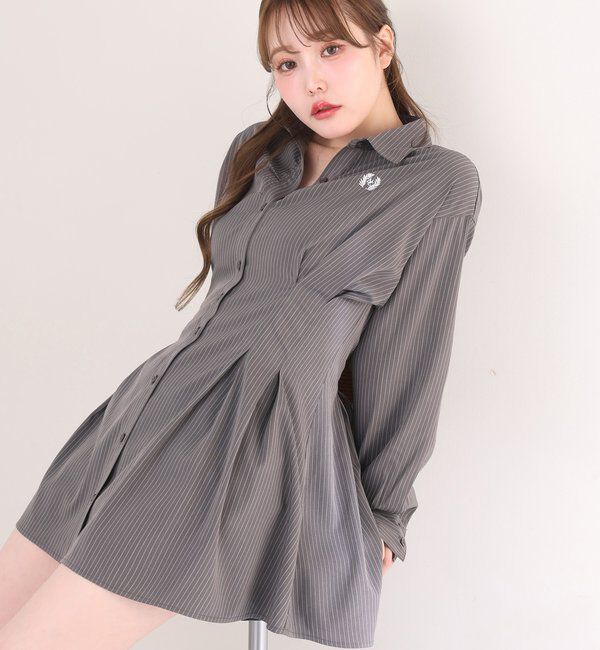  「【マイナス5キロ見え】レースアップシャツチュニック」|シャツ・ブラウス|