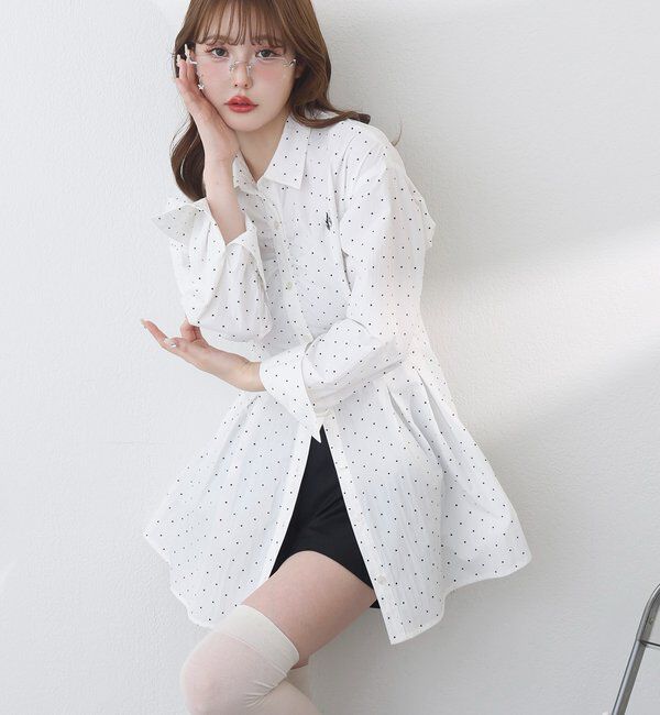  「【マイナス5キロ見え】レースアップシャツチュニック」|シャツ・ブラウス|