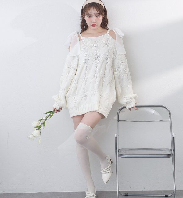  「ミルキーパレットニットミニワンピ／肩リボン取り外し可」|ワンピース|