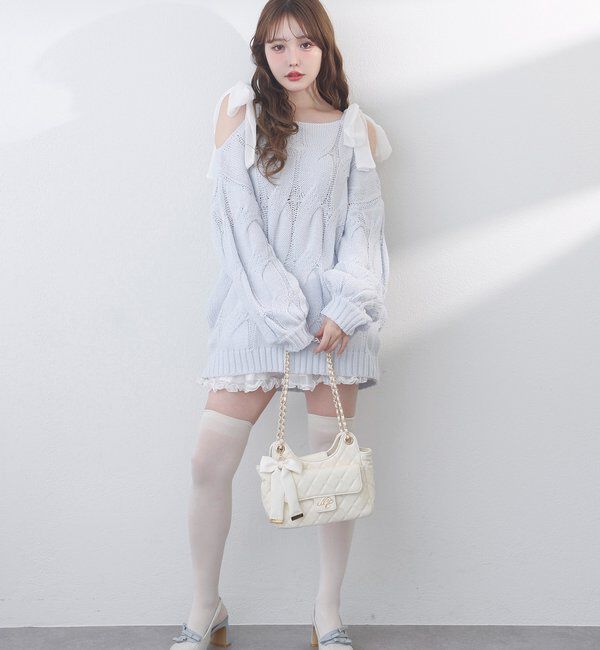  「ミルキーパレットニットミニワンピ／肩リボン取り外し可」|ワンピース|