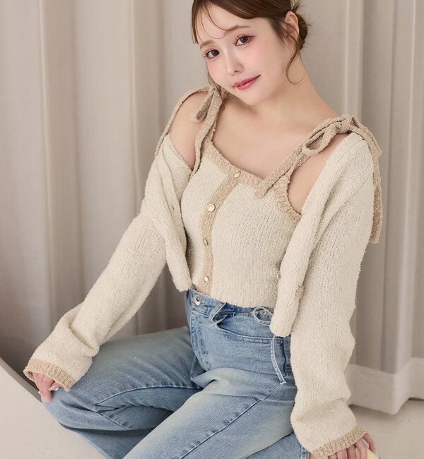  「【セットアップ可能】肩リボン配色ビスチェ」|ニット・セーター|