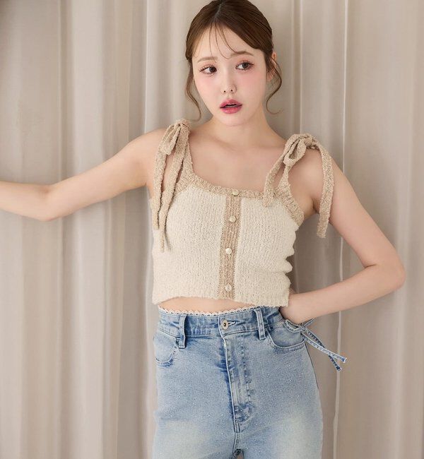  「【セットアップ可能】肩リボン配色ビスチェ」|ニット・セーター|