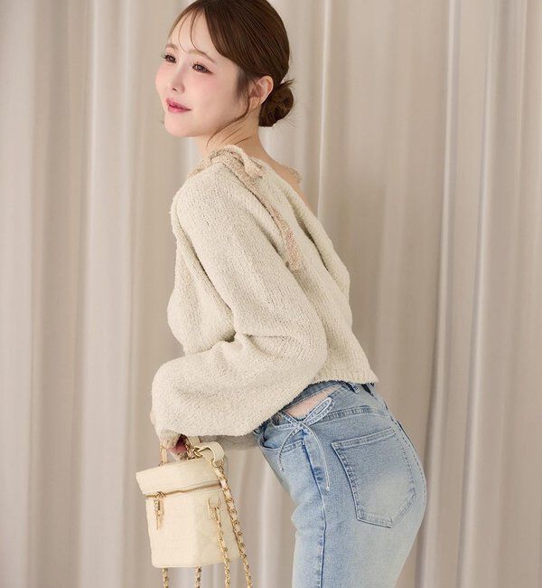  「【セットアップ可能】肩リボン配色ビスチェ」|ニット・セーター|