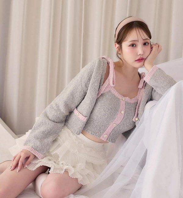  「【セットアップ可能】肩リボン配色ビスチェ」|ニット・セーター|