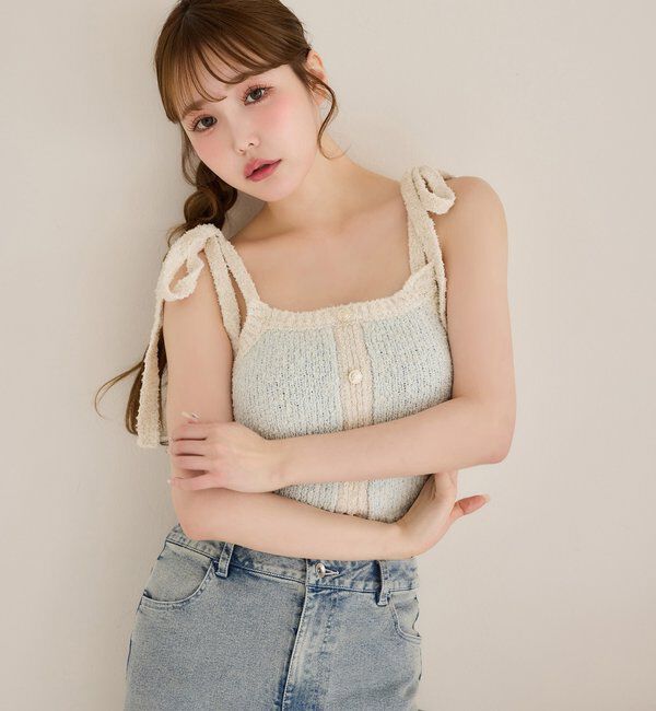  「【セットアップ可能】肩リボン配色ビスチェ」|ニット・セーター|