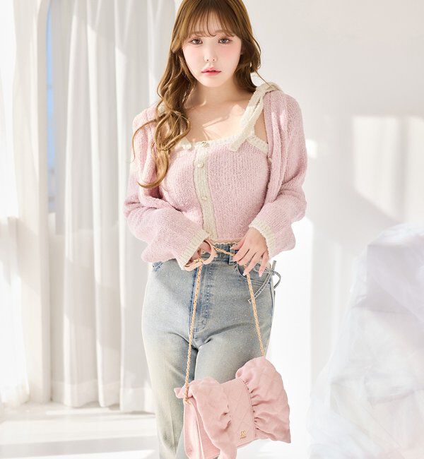  「【セットアップ可能】肩リボン配色ビスチェ」|ニット・セーター|