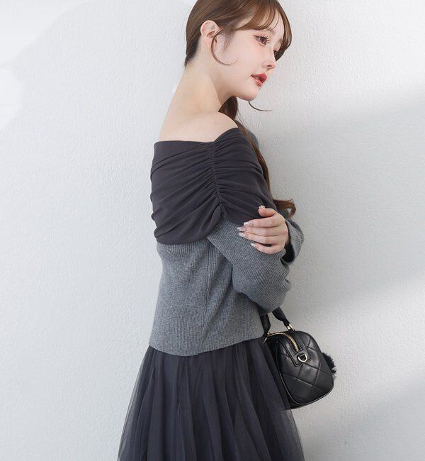  「異素材ドッキングオフショルニット」|ニット・セーター|