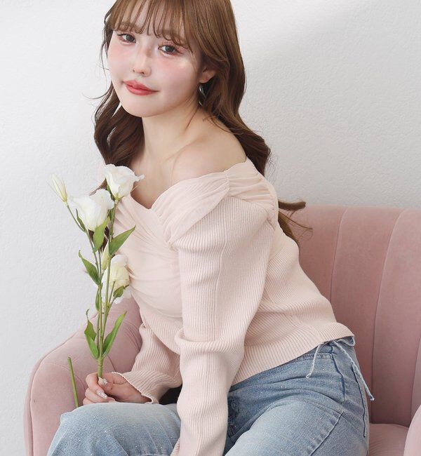  「異素材ドッキングオフショルニット」|ニット・セーター|