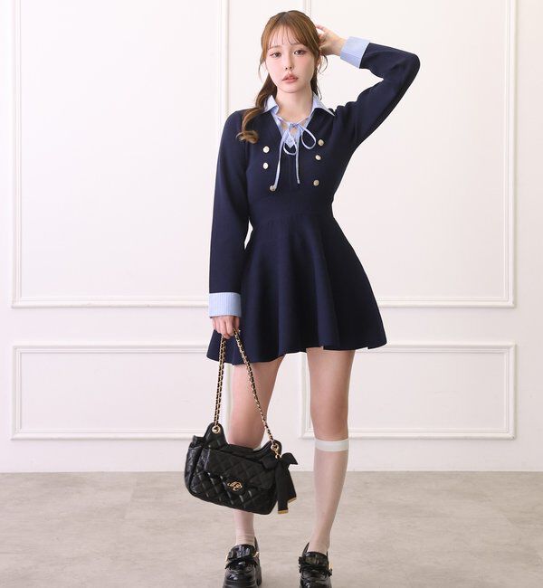  「【SMサイズ展開あり】シャツドッキングミニワンピース」|ワンピース|