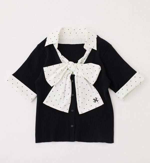  「【リボン取り外し可能】リボンシャツドッキングニット」|ニット・セーター|