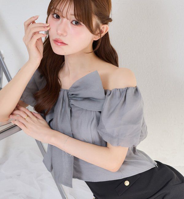 「ビッグリボンブラウス」|シャツ・ブラウス|チャコールグレー