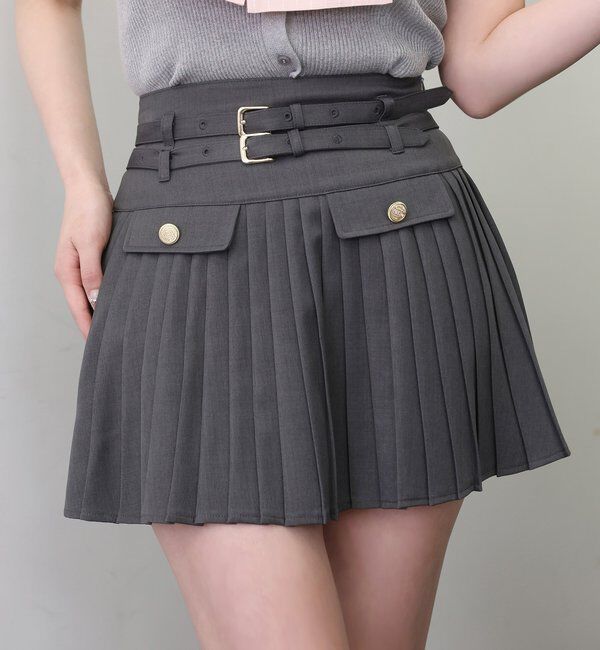  「【SMサイズ展開あり】ダブルベルト付きプリーツミニスカ－ト」|スカート|
