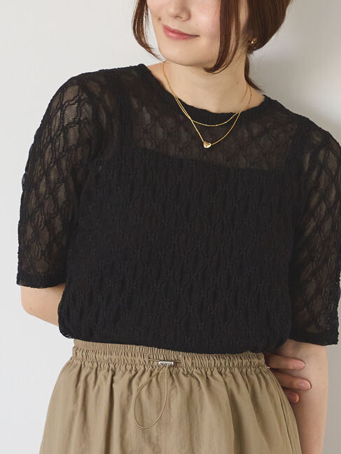 Te chichi TERRASSE「半袖レーストップス」|その他|ブラック