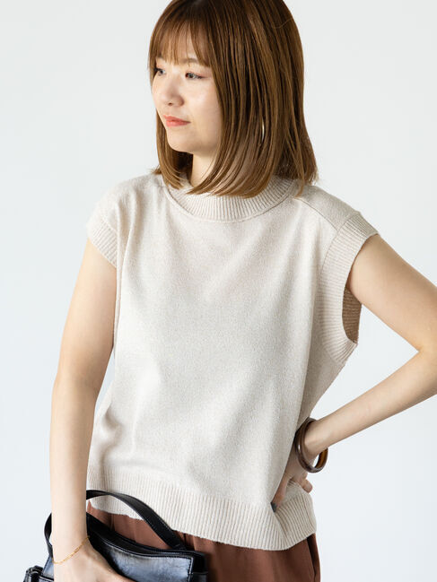 Lugnoncure「バックスリットメランジトップス」|ニット・セーター|ベージュ