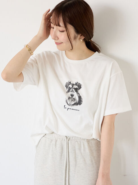 Te chichi TERRASSE「【接触冷感】犬モチーフプリントTシャツ」|Tシャツ・カットソー|