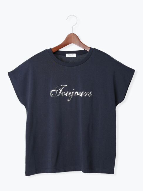 Te chichi TERRASSE「【接触冷感】スパンコールロゴフレンチスリーブTシャツ」|Tシャツ・カットソー|ネイビー
