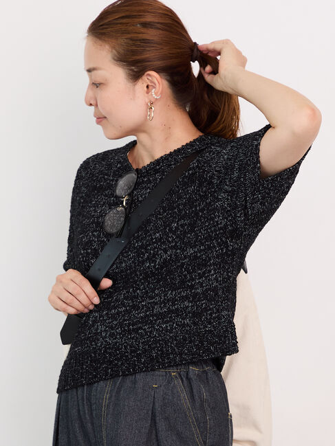 Lugnoncure「ラグラン半袖プルオーバーニット《2025autumn catalog item》」|ニット・セーター|ブラック